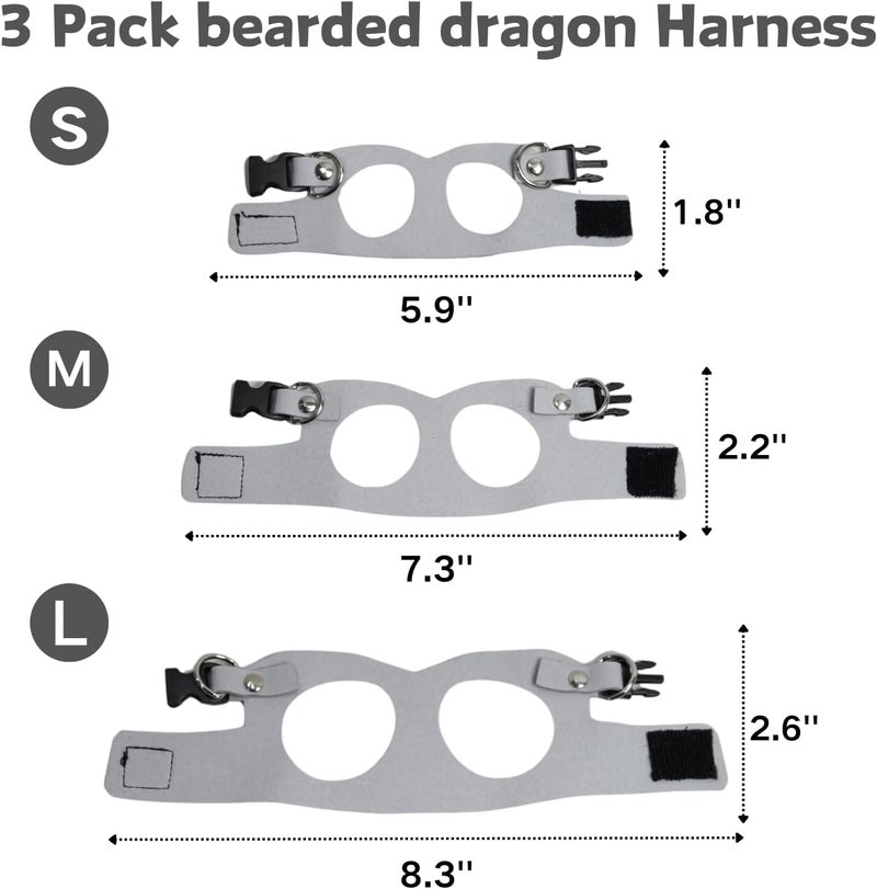 SEZDEKI 3 Pack Bearded Dragon Harness and Leash Set - Adjustable Soft Leather Lizard Harness with Retractable Leash Small Animal Traction Rope Walking Vest Accessories for Reptile Squirrel Rat (Grey) - Image 2